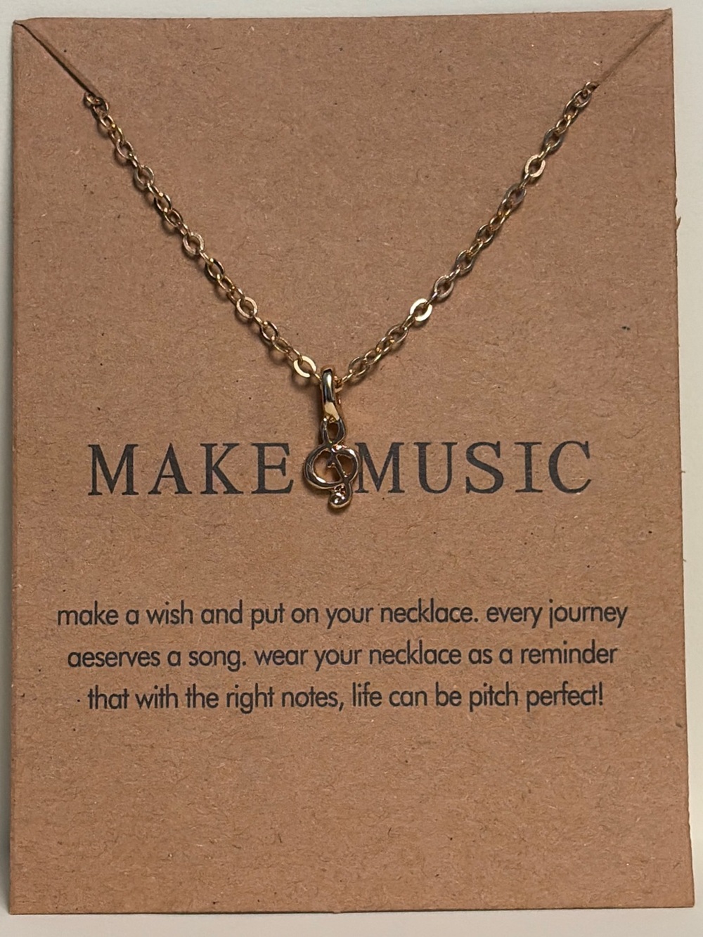 Make Music Treble Clef Wish Necklace Gold Tone New on Card